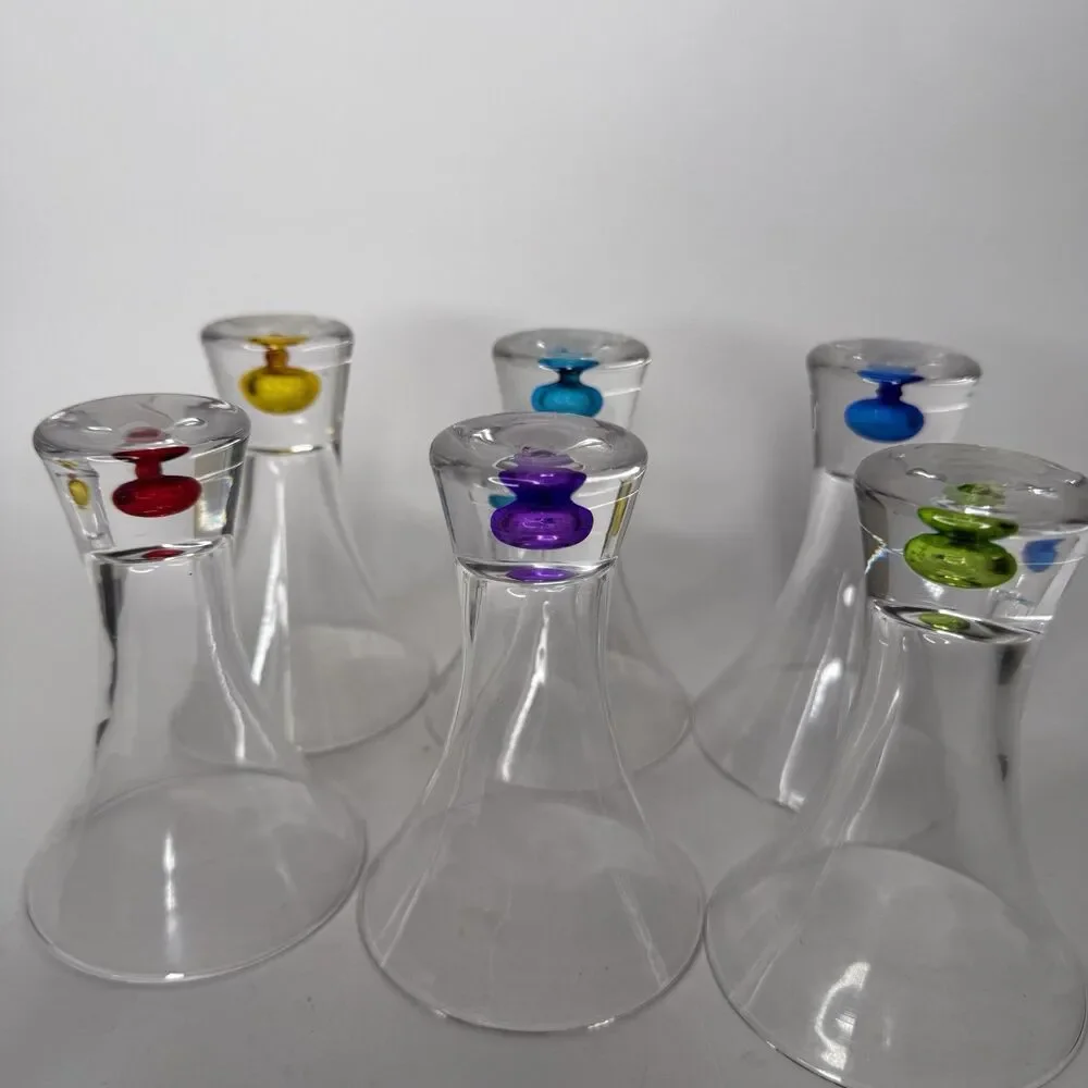 Vintage MCM Hand Blown Multi Color Bubble Cordial Art Glass Set Of 6 Barware